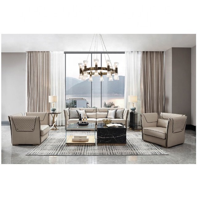 Hot Sale modern sofa Set Furniture Rice White Chesterfield genuine Leather Living Room Sofas