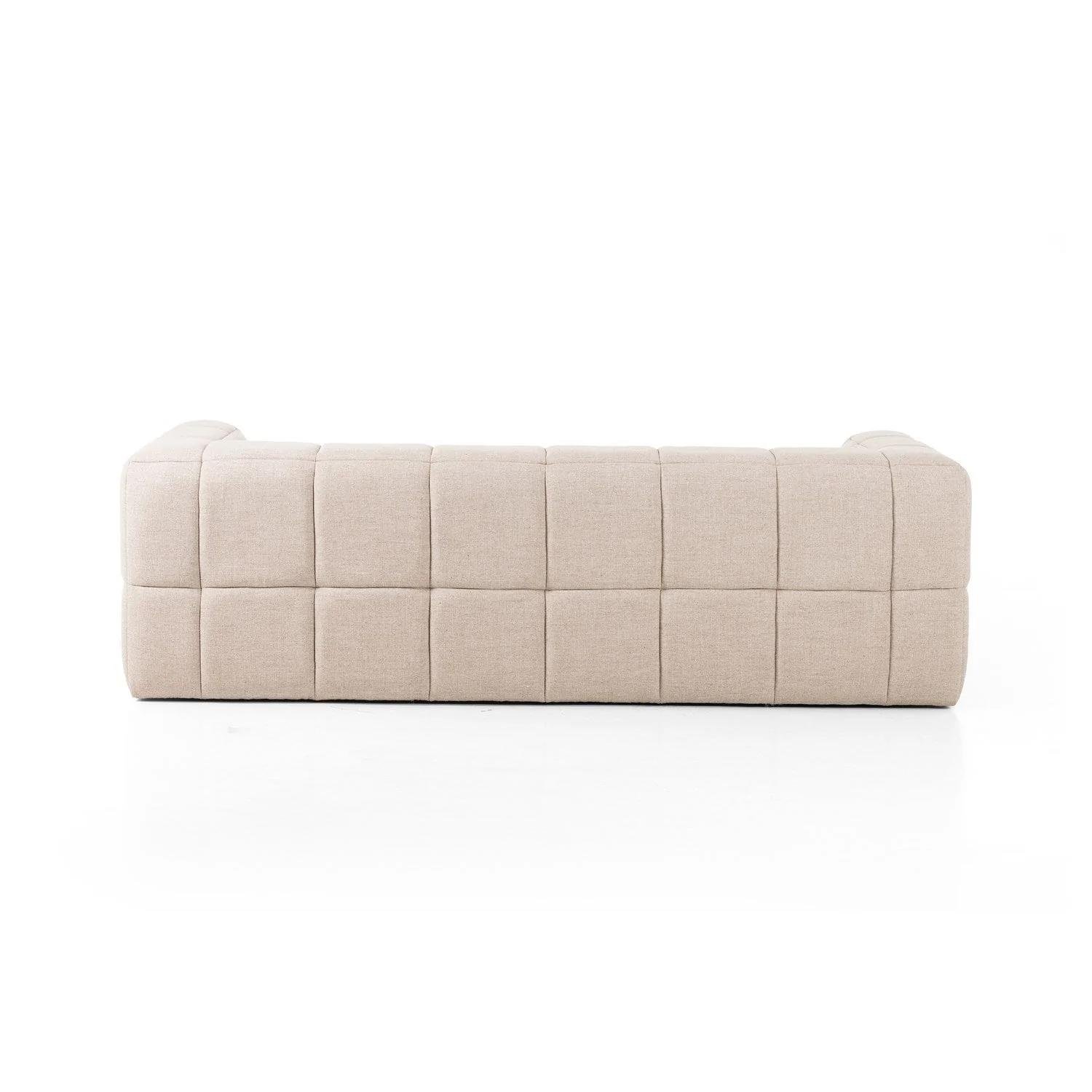 French Beige Fabric Upholstered Tufted Grid Pattern Three Seaters Modern Living Room Sofa