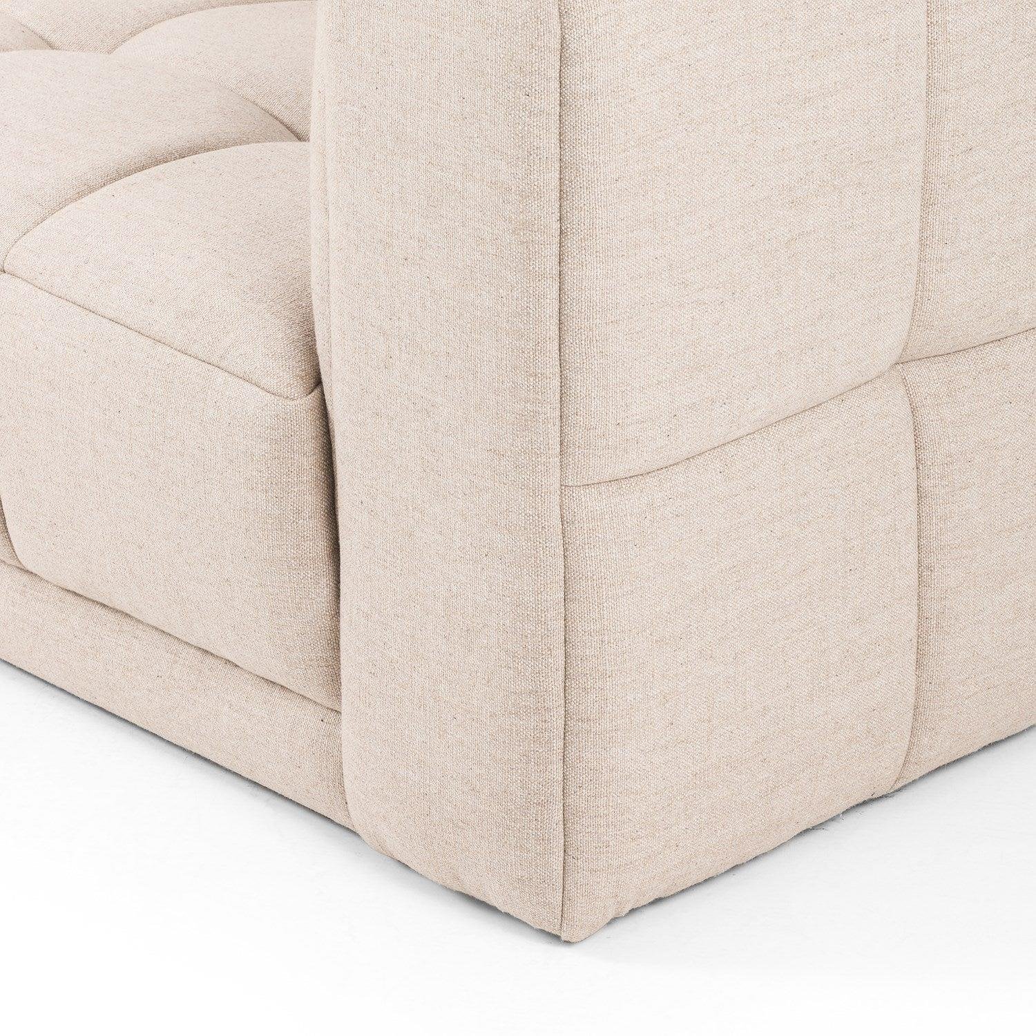 French Beige Fabric Upholstered Tufted Grid Pattern Three Seaters Modern Living Room Sofa