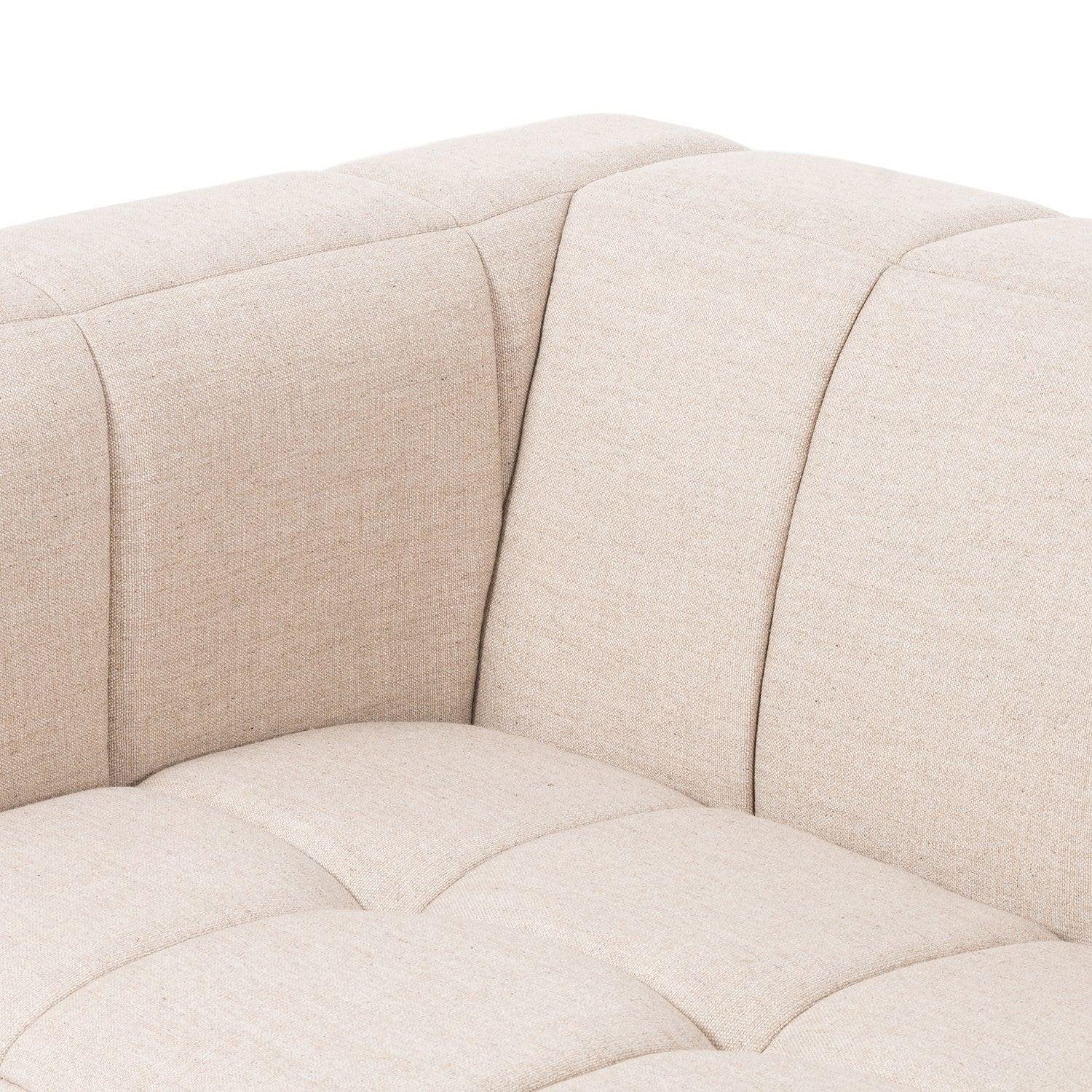 French Beige Fabric Upholstered Tufted Grid Pattern Three Seaters Modern Living Room Sofa