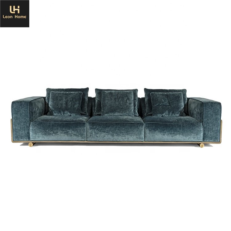 Latest designs three seater luxury velvet fabric couch living room sofas furniture for home