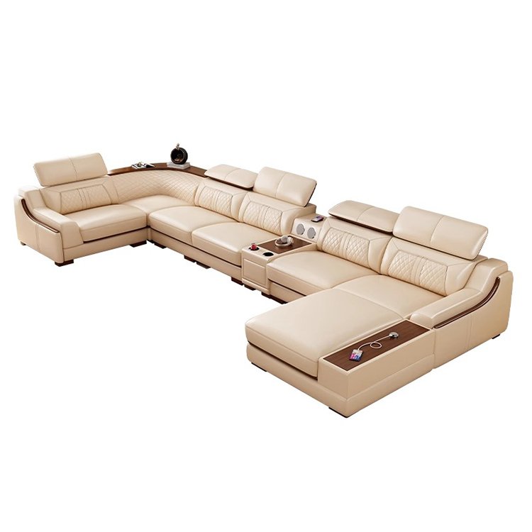 Modern Leather U Shaped Sectional Living Room leather sofa Set Luxury Furniture hot Selling Smart Sofa 7 Seater