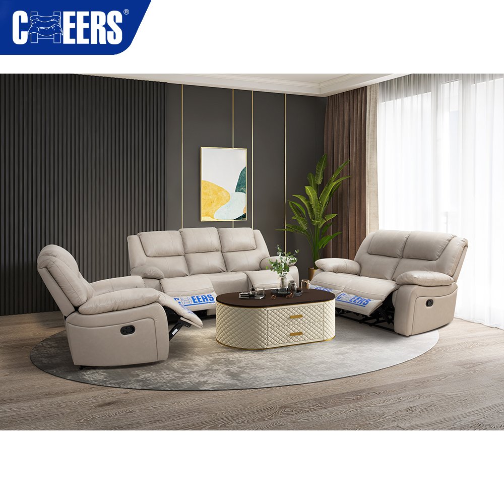 MANWAH CHEERS Manual 3 2 1 Luxury Fabric Recliner Sofa Set Furniture for Living Room Home Furniture