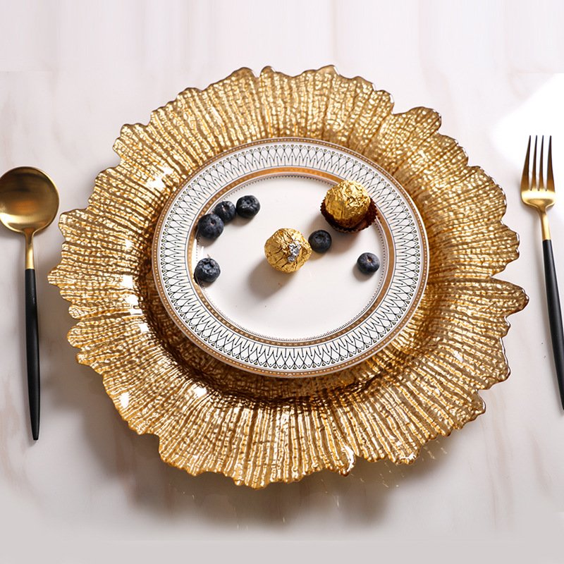 Wholesale 13 Inch Gold Reef Charger Plates round Gold Wedding Event Party Dinnerware for Hotel Restaurant Living Room Sofas