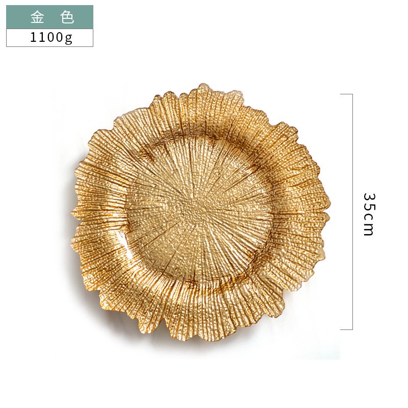 Wholesale 13 Inch Gold Reef Charger Plates round Gold Wedding Event Party Dinnerware for Hotel Restaurant Living Room Sofas