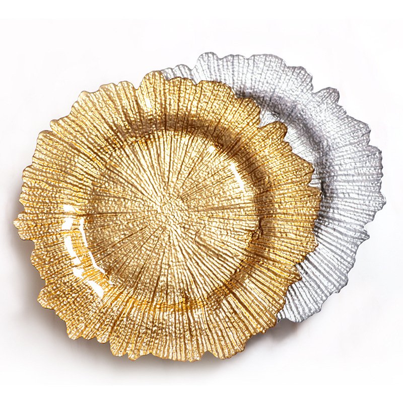 Wholesale 13 Inch Gold Reef Charger Plates round Gold Wedding Event Party Dinnerware for Hotel Restaurant Living Room Sofas