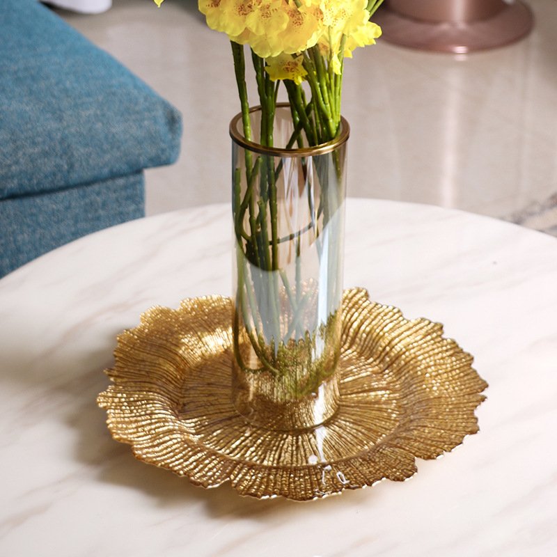 Wholesale 13 Inch Gold Reef Charger Plates round Gold Wedding Event Party Dinnerware for Hotel Restaurant Living Room Sofas