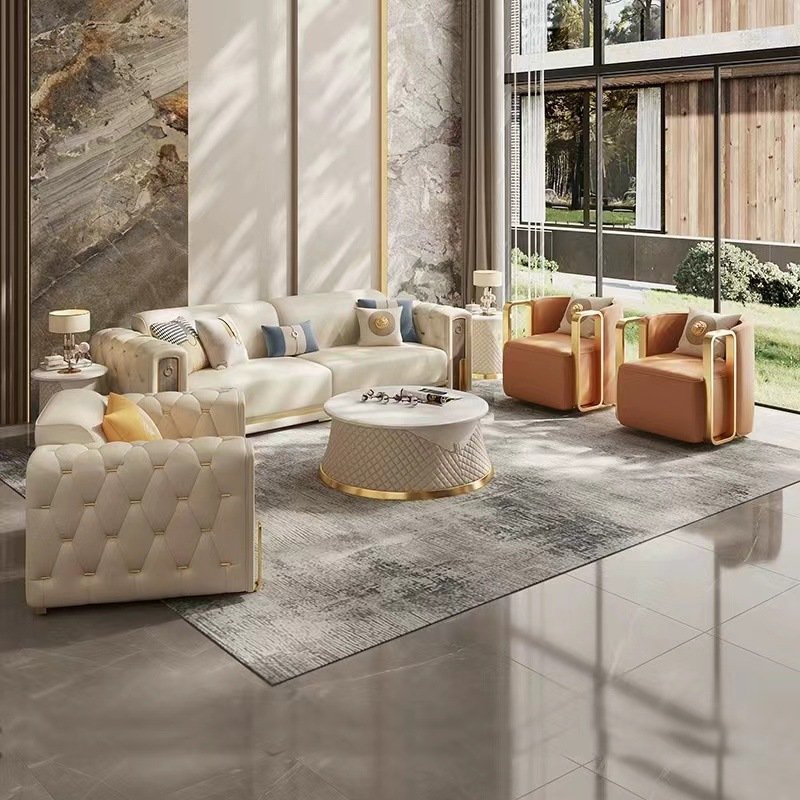 Italian light luxury large and small villa living room leather sofa American high-end designer postmodern leather sofa