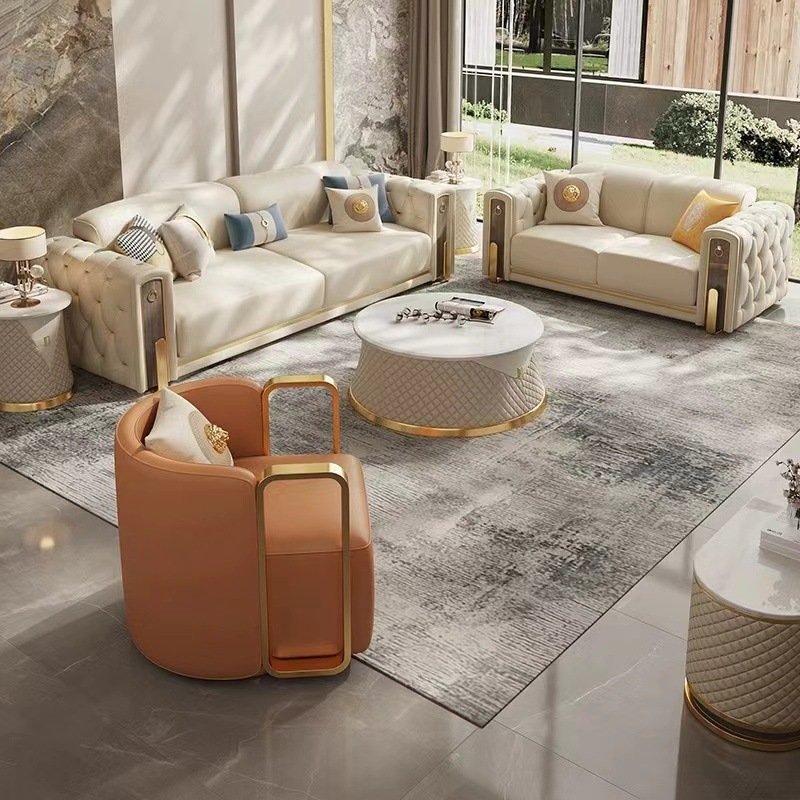 Italian light luxury large and small villa living room leather sofa American high-end designer postmodern leather sofa