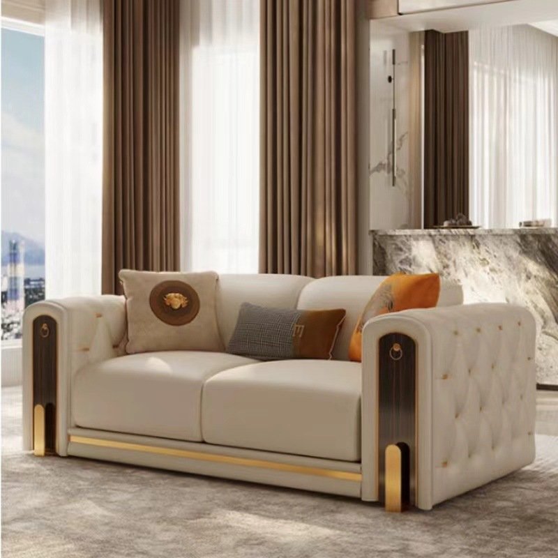 Italian light luxury large and small villa living room leather sofa American high-end designer postmodern leather sofa
