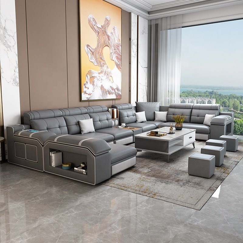 2024 hot selling modern luxury fashion design 7 seater fabric leather sofa set living room furniture