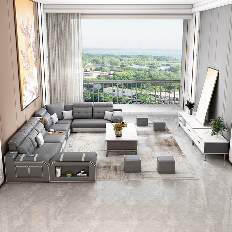 2024 hot selling modern luxury fashion design 7 seater fabric leather sofa set living room furniture