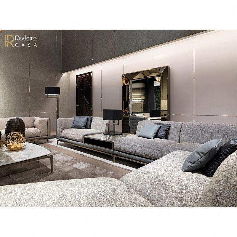 Gray Fabric Sofa Italian Luxury 8 Seater Living Room Sofa Set