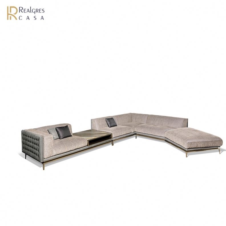 Gray Fabric Sofa Italian Luxury 8 Seater Living Room Sofa Set
