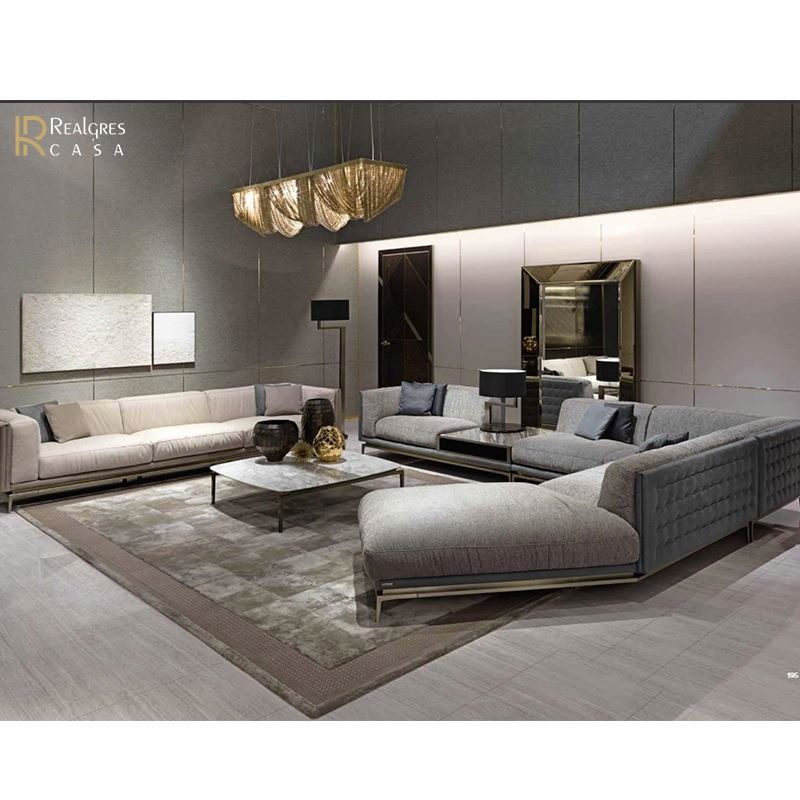 Gray Fabric Sofa Italian Luxury 8 Seater Living Room Sofa Set