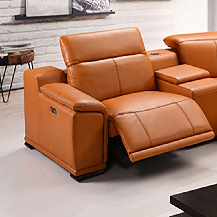 Smart home genuine leather upholstery electric L shape corner recliner leather sofa set furniture living room with console table
