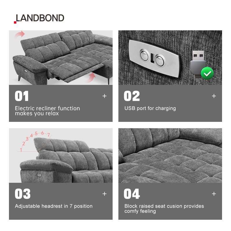 Modern Home Sofa Set Furniture Reclining Luxury Modern Flannel Fabric 3 Seater Electric Recliner Living Room Sofa