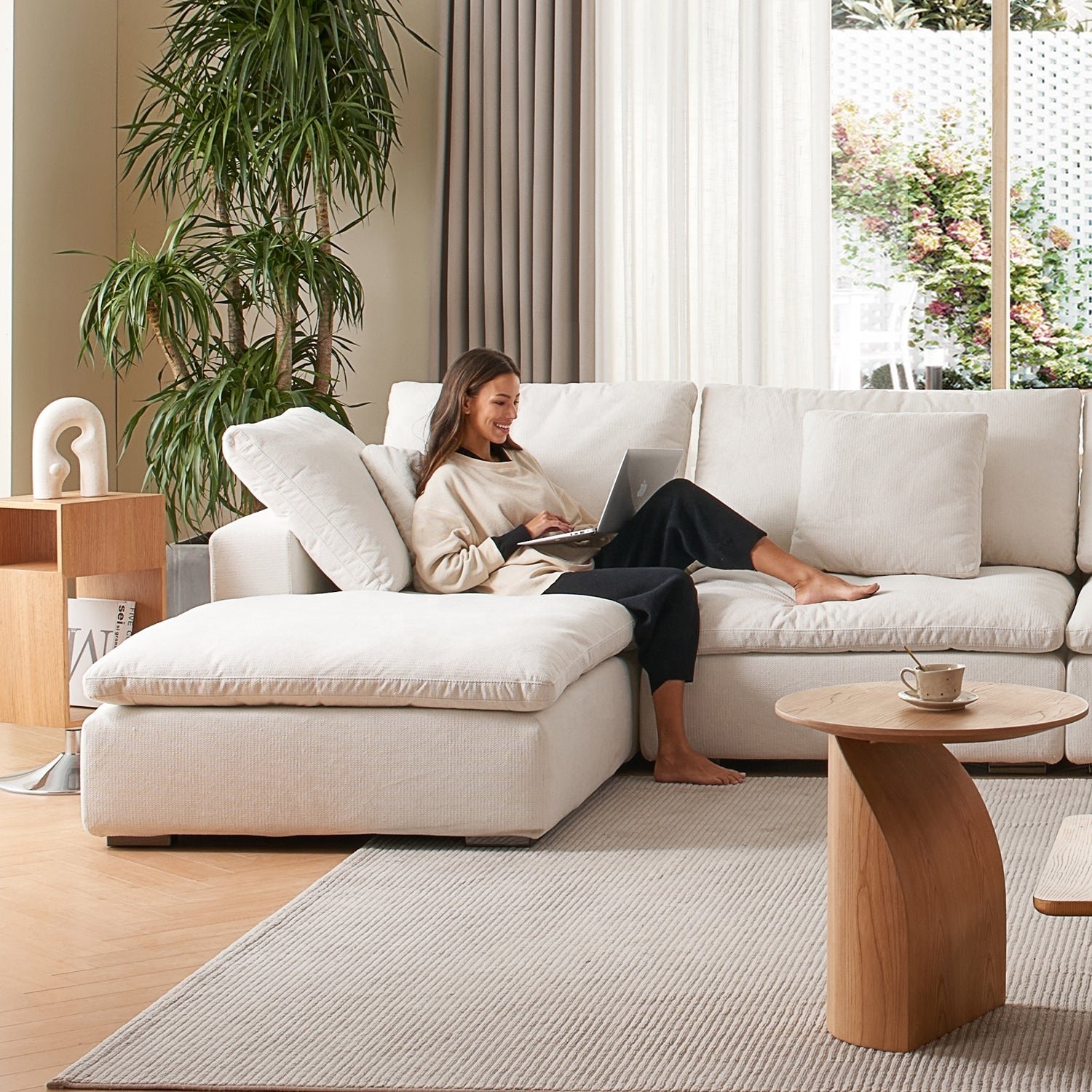 American Removable Cover Minimalist Indoor Sofa Modular Cloud Linen Sofa With Ottoman Couch Living Room Sofa