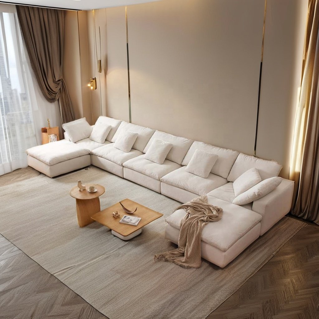 American Removable Cover Minimalist Indoor Sofa Modular Cloud Linen Sofa With Ottoman Couch Living Room Sofa