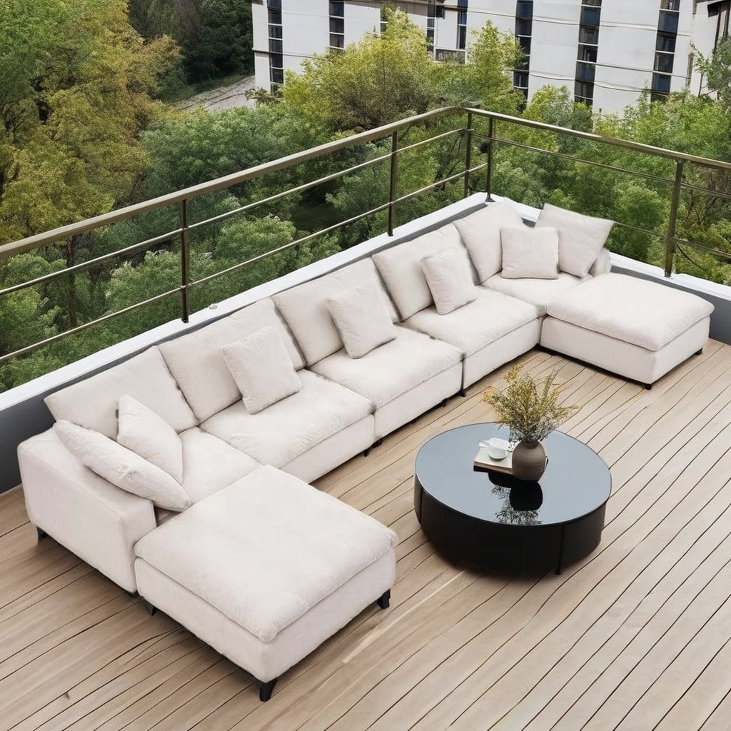 American Removable Cover Minimalist Indoor Sofa Modular Cloud Linen Sofa With Ottoman Couch Living Room Sofa