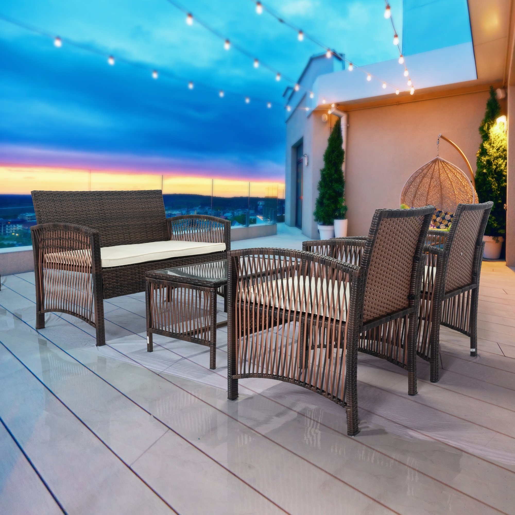 NEW 2024 Garden furniture pe rattan furniture 4 pieces set with galvanized powder coat steel, 100% polyester cushion