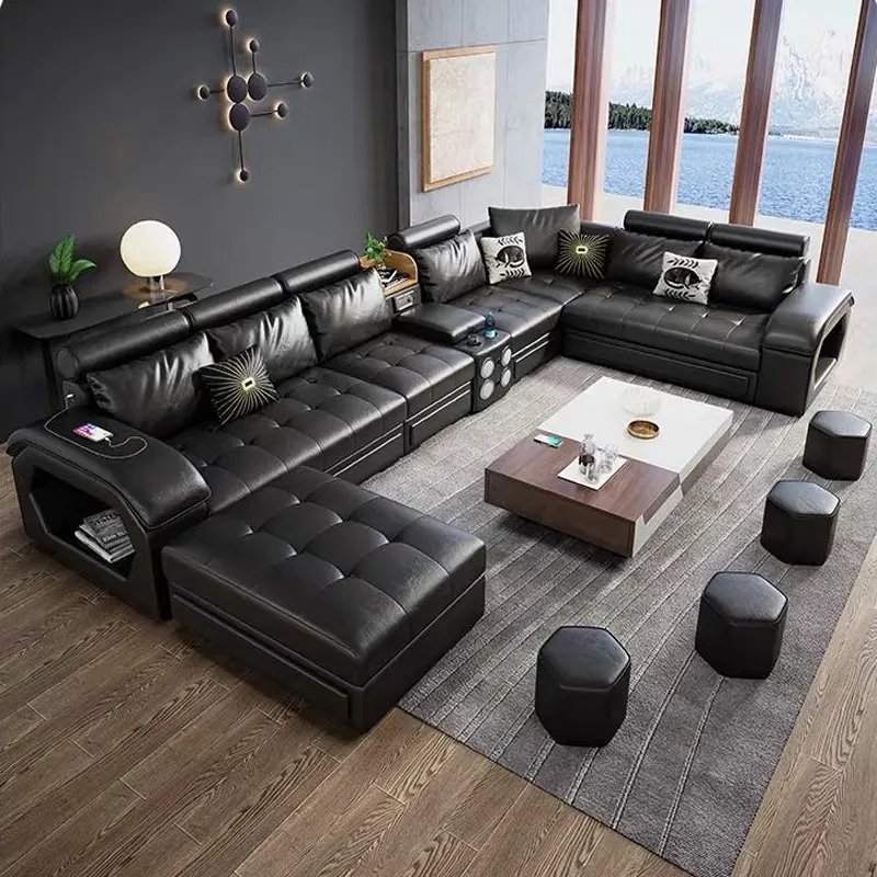 Luxury sofas bed U shaped sectional Furniture 7 Seater modern European fabric Living Room sofas set