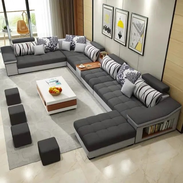 Luxury sofas bed U shaped sectional Furniture 7 Seater modern European fabric Living Room sofas set