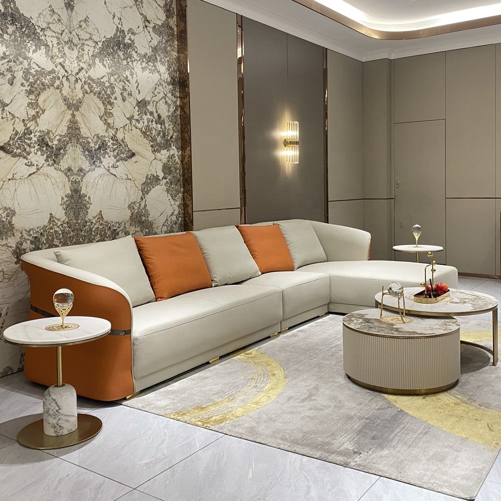 Modern Luxury Living Room Sofas Comfort L Shape elegant Corner Sofa Set Furniture Italian new design Leather Sectional Sofa