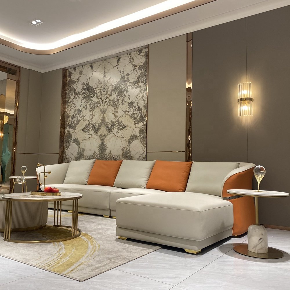Modern Luxury Living Room Sofas Comfort L Shape elegant Corner Sofa Set Furniture Italian new design Leather Sectional Sofa
