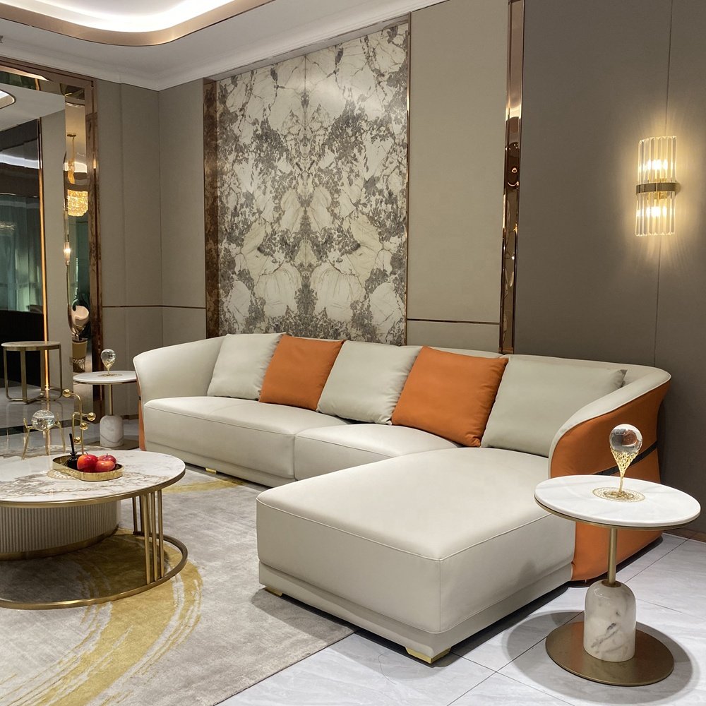 Modern Luxury Living Room Sofas Comfort L Shape elegant Corner Sofa Set Furniture Italian new design Leather Sectional Sofa