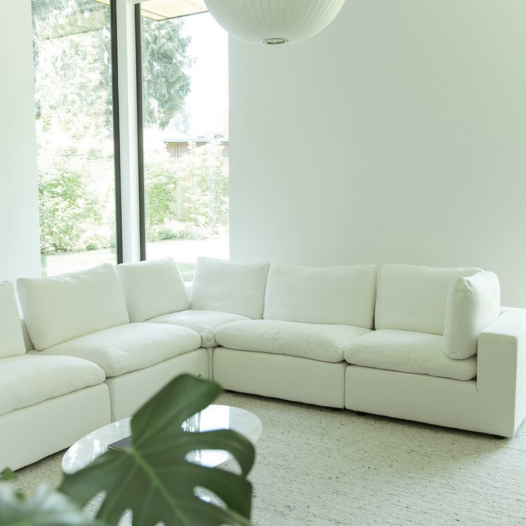 Modern Luxury White Down Feather Modular Cloud Sofa 6 Seater U Shape Living Room Sofa Sets Couches Sectional Fabric Contemporary
