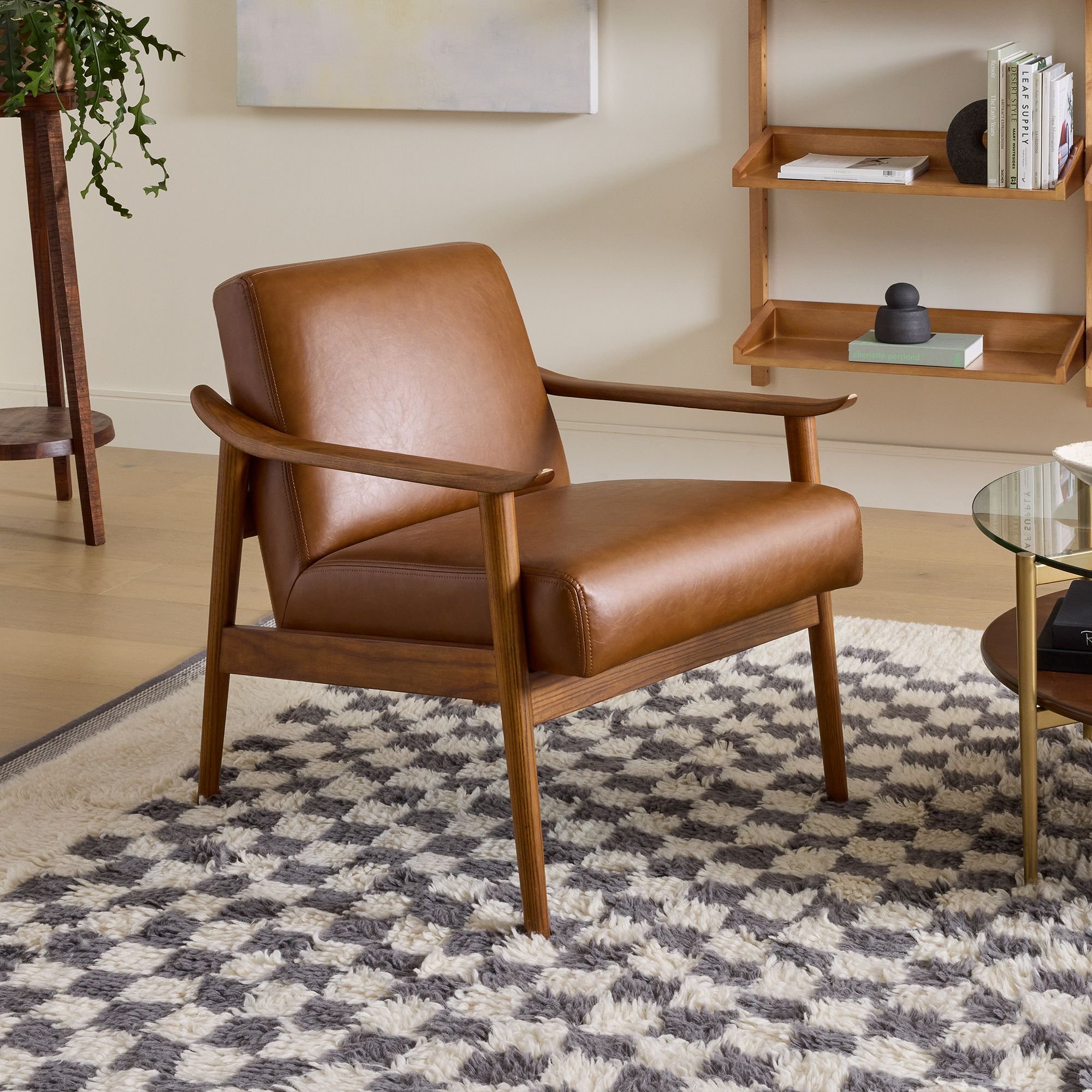 Modern Industrial Chair Living Room Furniture Wood-Metal Frame Single Sofa Leather Chairs