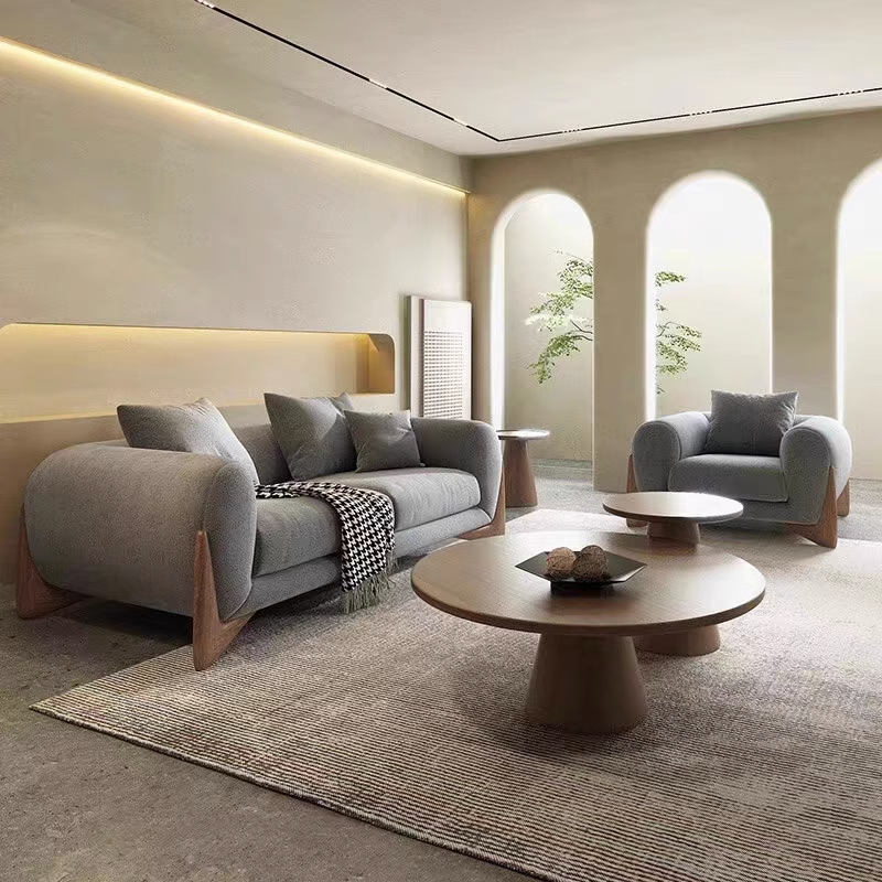 Nordic fabric cream style sofa, modern and simple small-sized lamb velvet Japanese style sofa, wabi sabi style living room sofa