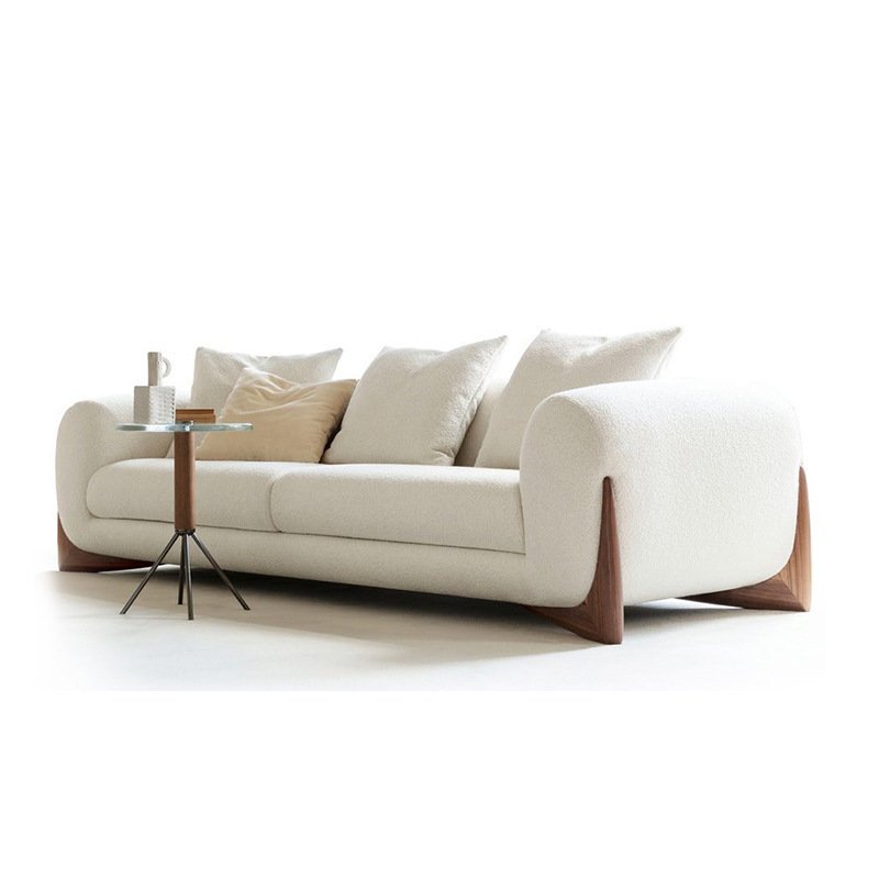 Nordic fabric cream style sofa, modern and simple small-sized lamb velvet Japanese style sofa, wabi sabi style living room sofa