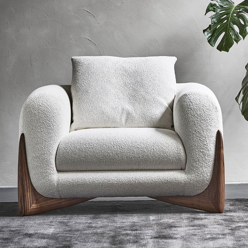 Nordic fabric cream style sofa, modern and simple small-sized lamb velvet Japanese style sofa, wabi sabi style living room sofa