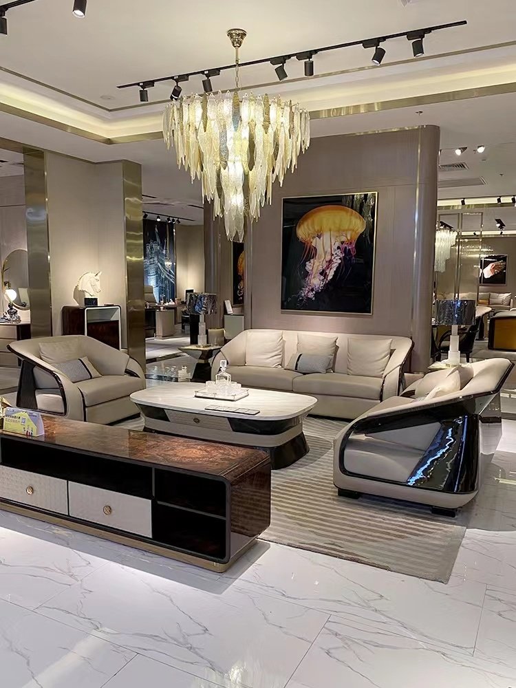 New high-quality luxury leather Italian sofa set home furniture living room sofa
