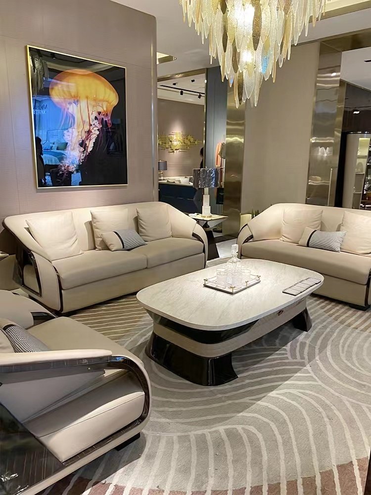 New high-quality luxury leather Italian sofa set home furniture living room sofa