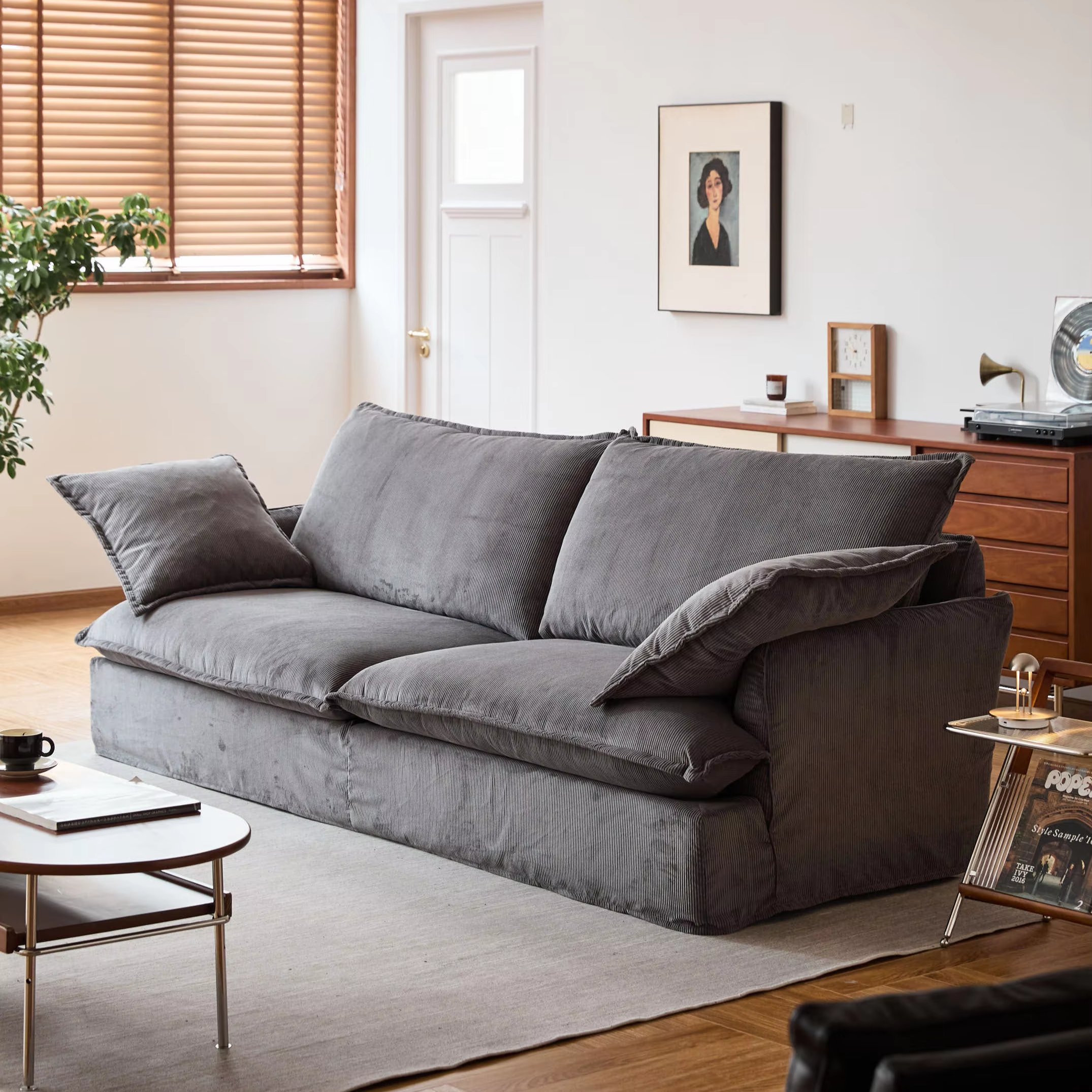 MUU grey color modern living room furniture set 2 seat sofa corduroy Nordic modern sofa couch