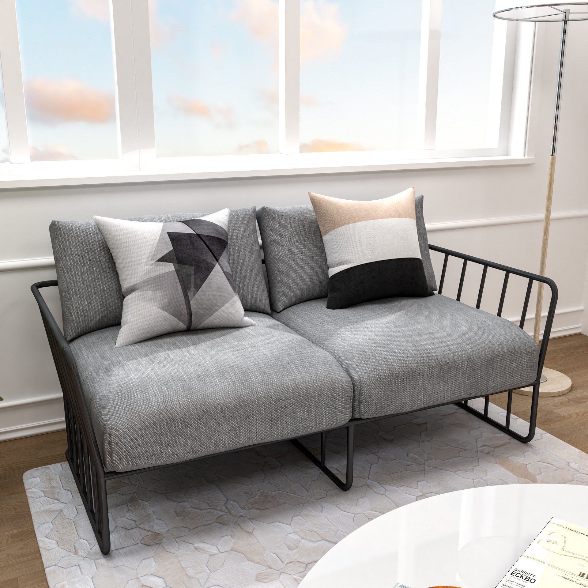Nordic small apartment coffee shop clothing store studio simple modern double iron sofa living room sofa