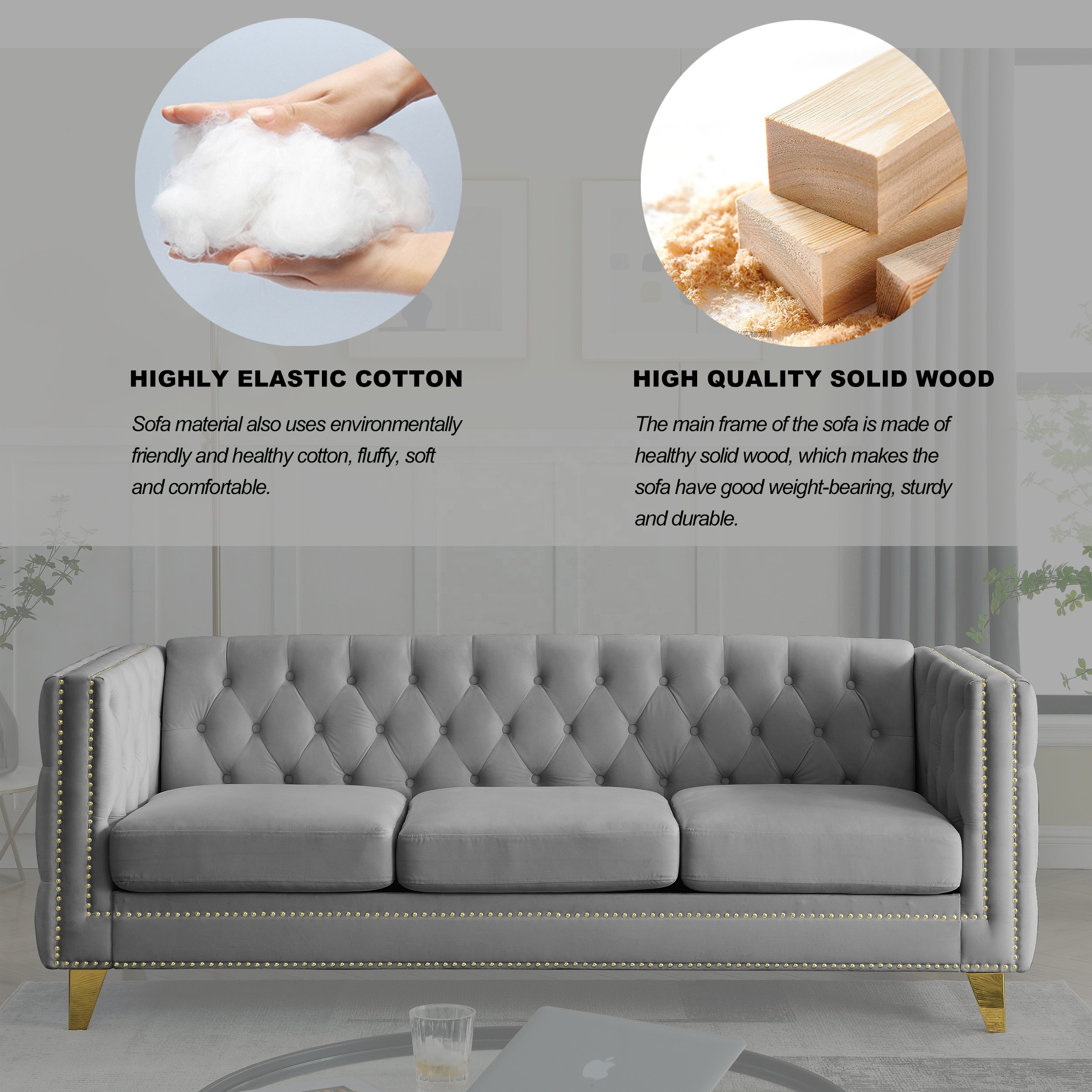 Living Room Upholstered Sofa with velvet