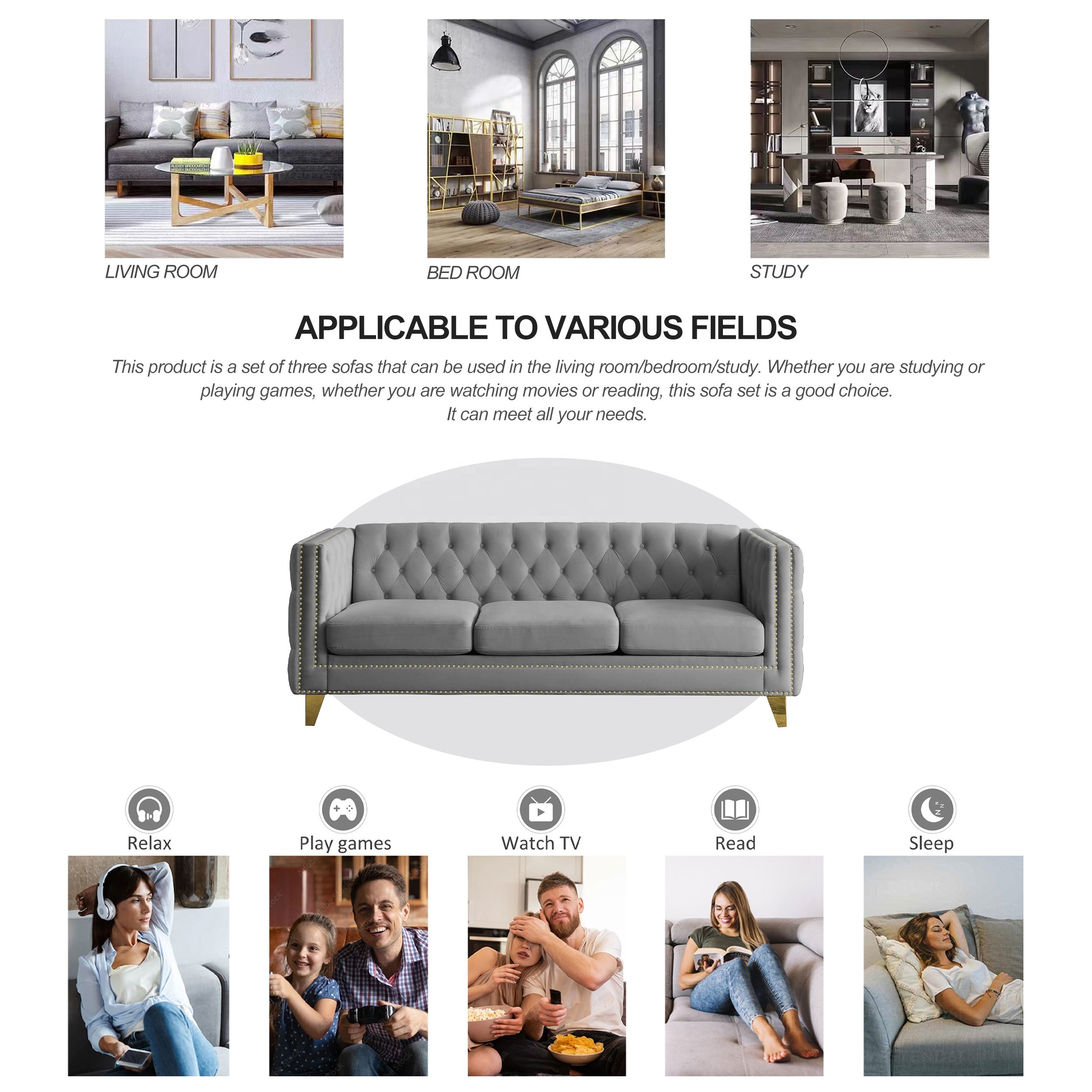 Living Room Upholstered Sofa with velvet