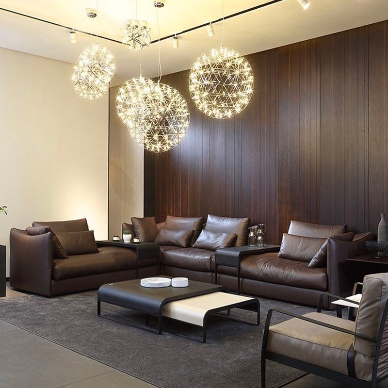 Light luxury large apartment down living room furniture combination Italian minimalist leather sofa Nordic modern minimalist lea
