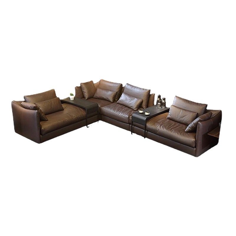Light luxury large apartment down living room furniture combination Italian minimalist leather sofa Nordic modern minimalist lea