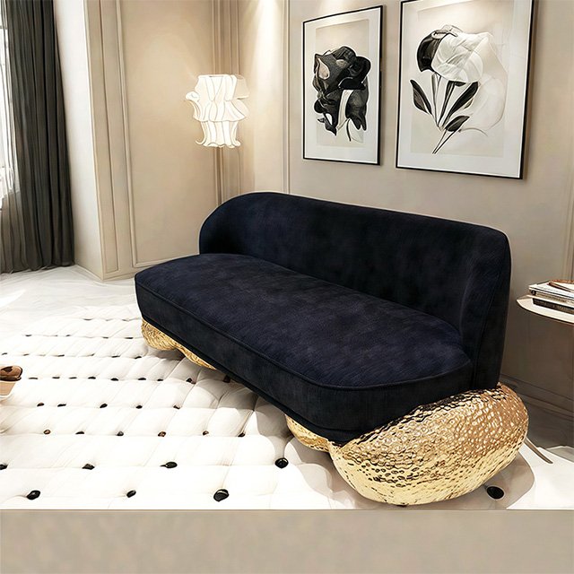Modern high-grade pure copper sofa chair luxury home three designer creative fabric living room sofa