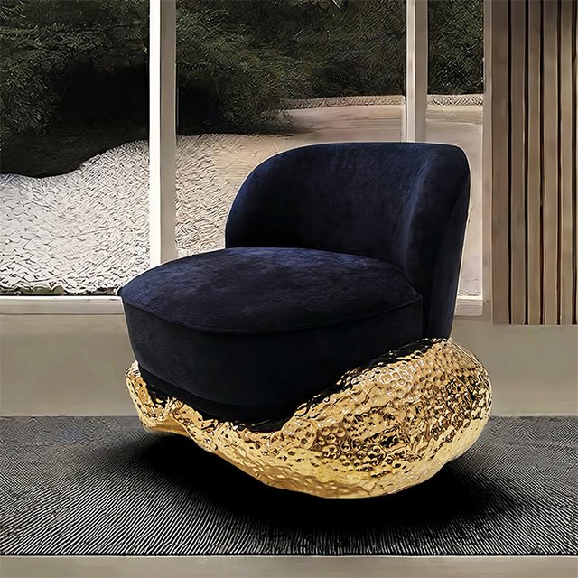 Modern high-grade pure copper sofa chair luxury home three designer creative fabric living room sofa