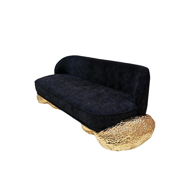 Modern high-grade pure copper sofa chair luxury home three designer creative fabric living room sofa