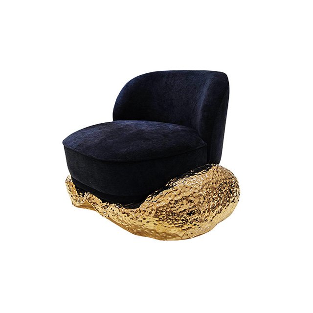 Modern high-grade pure copper sofa chair luxury home three designer creative fabric living room sofa