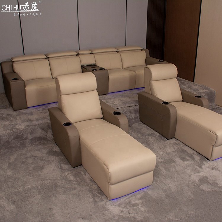 First-class cabin home theater sofa electric multi-function leather recliner seats combination audio-visual room cinema seating