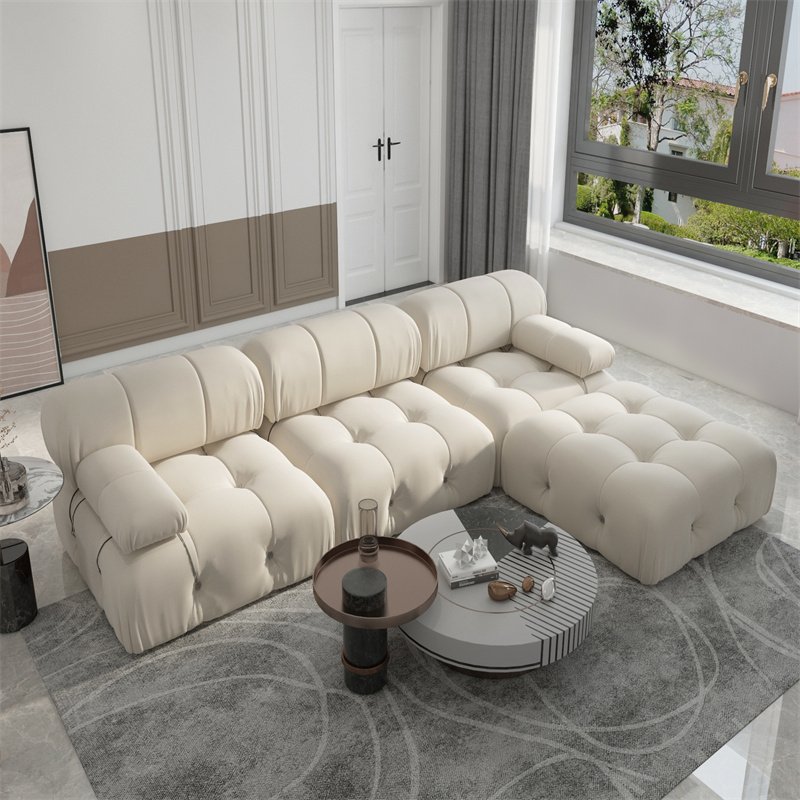 Luxury Italian Down Feather Leather Sofa Set Living Room Furniture Synthetic Leather Sectional Sofa