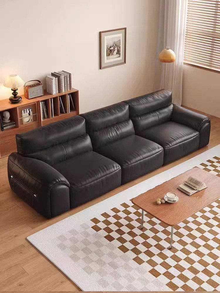Comfortable black modern sofa living room sofa set European style large high backrest sofa
